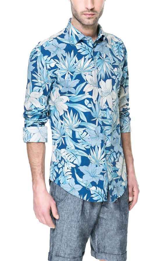 Zara Floral Print Shirt in Blue for Men | Lyst