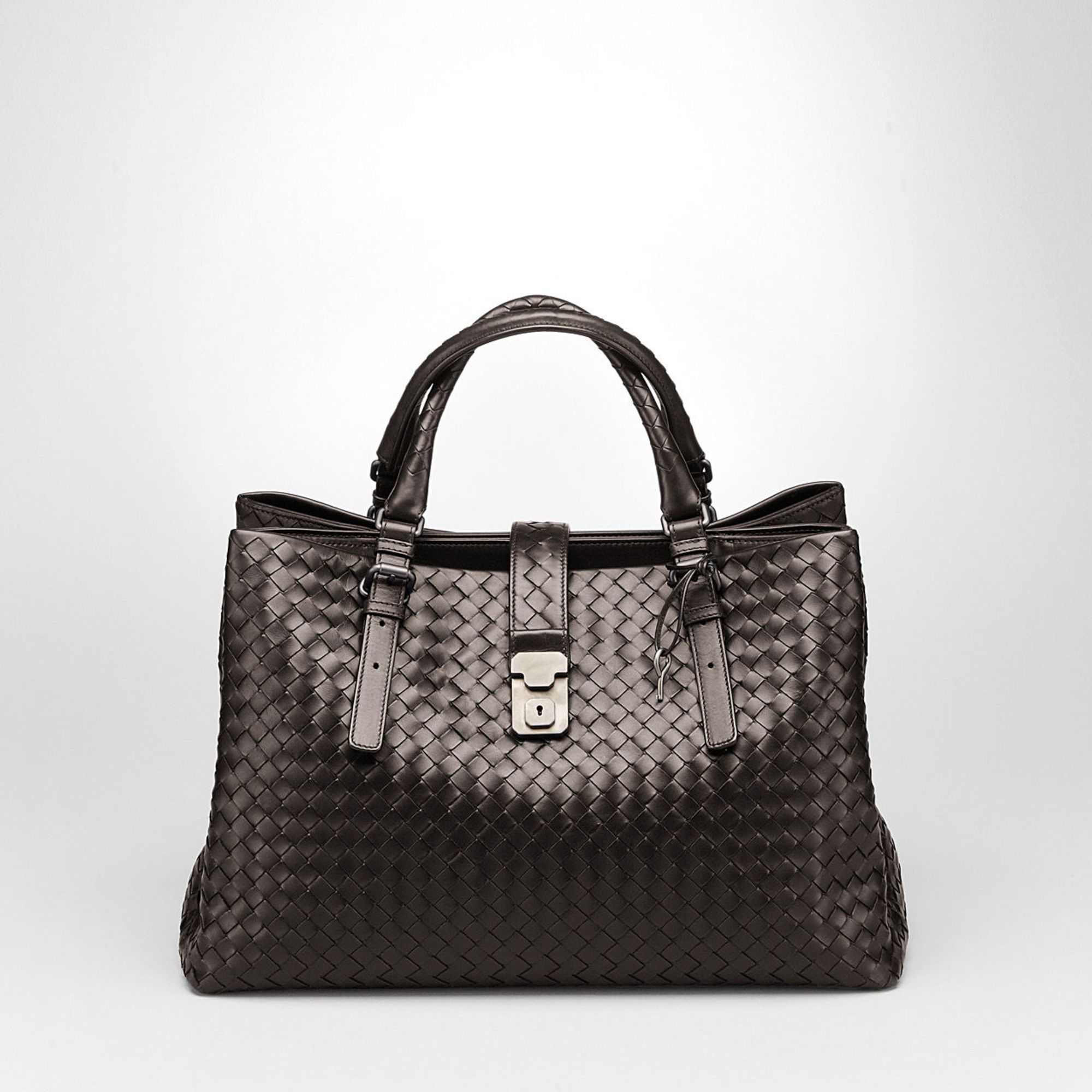 Bottega veneta Light Calf Intrecciato Roma Bag in Black (moro) | Lyst