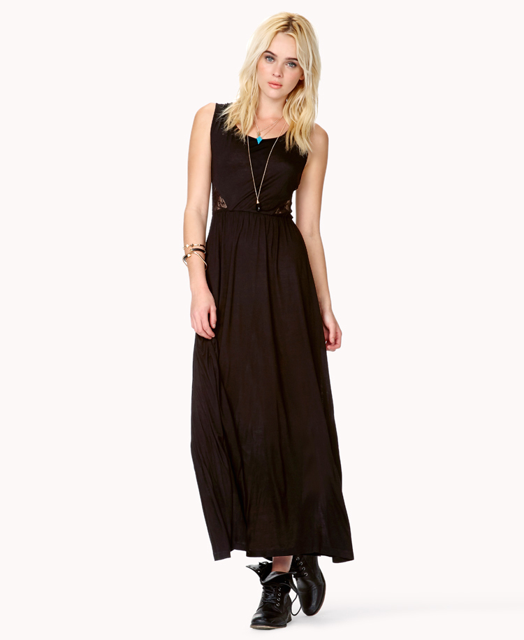 Forever 21 Illusion Neckline Maxi Dress in Black | Lyst