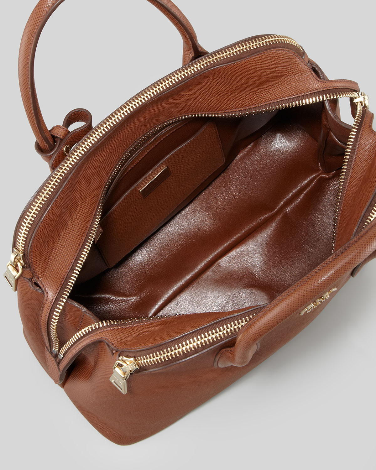 prada knockoff handbags - Prada Soft Saffiano Triplezip Satchel Bag in Brown | Lyst