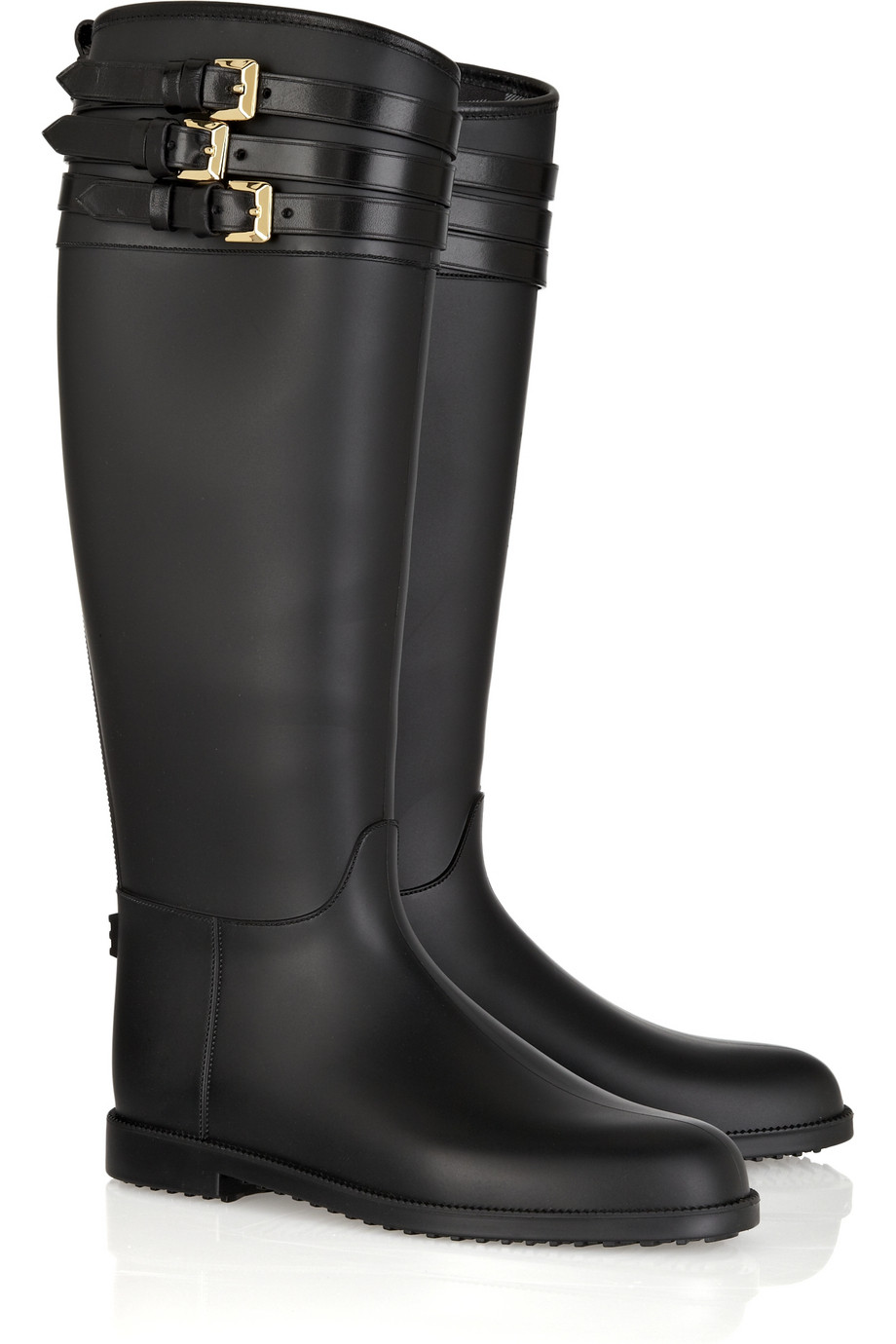 Lyst - Burberry Buckle-embellished Rubber Boots in Black