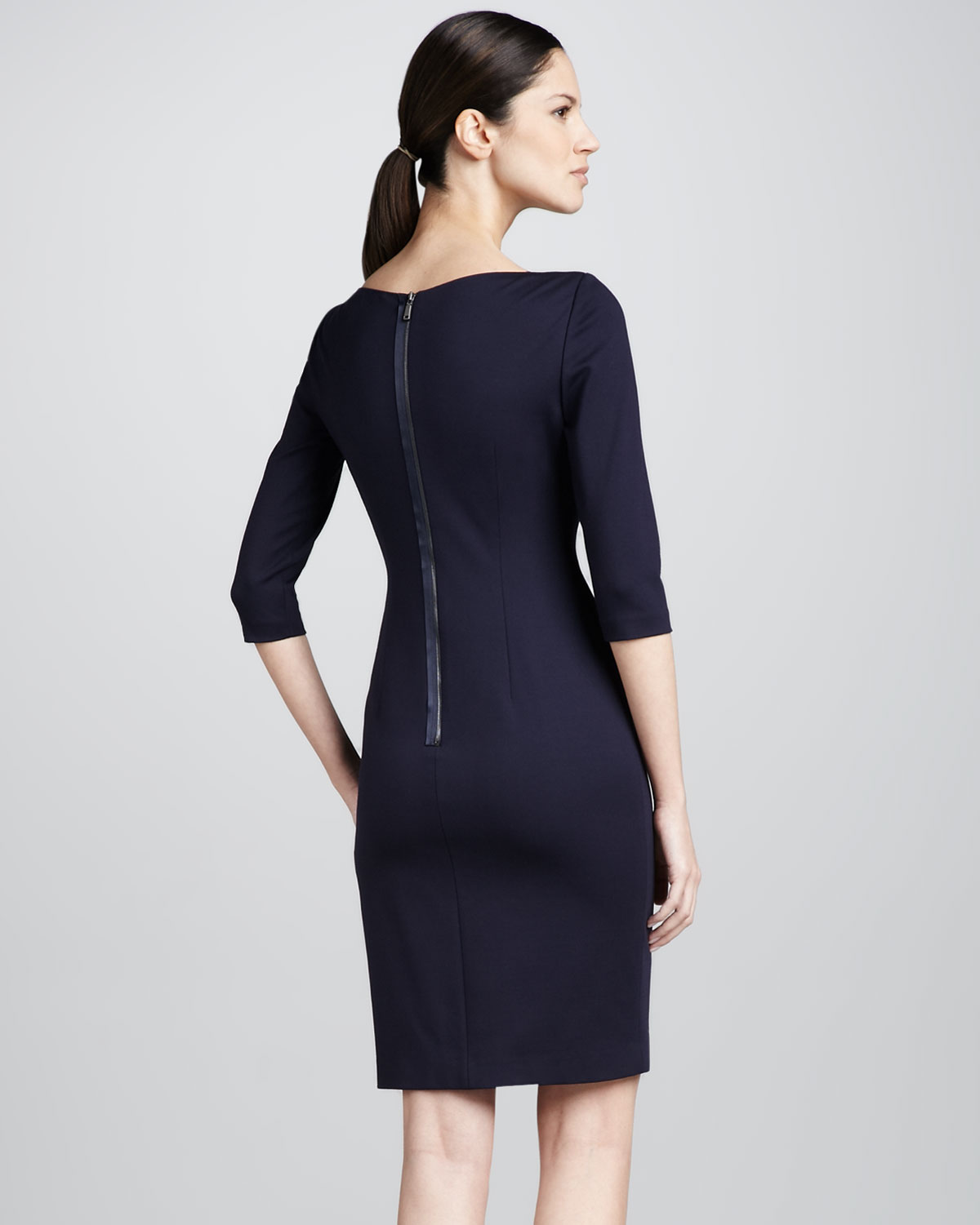 navy sheath dress with sleeves