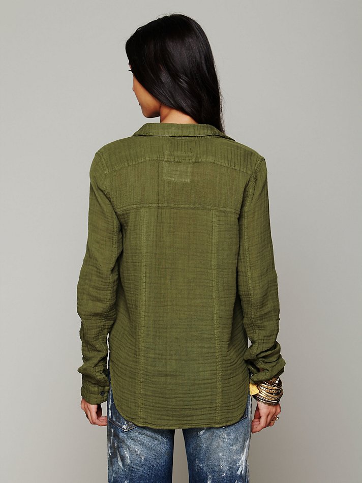 Lyst Free People Solid Gauze Button Down Shirt in Green