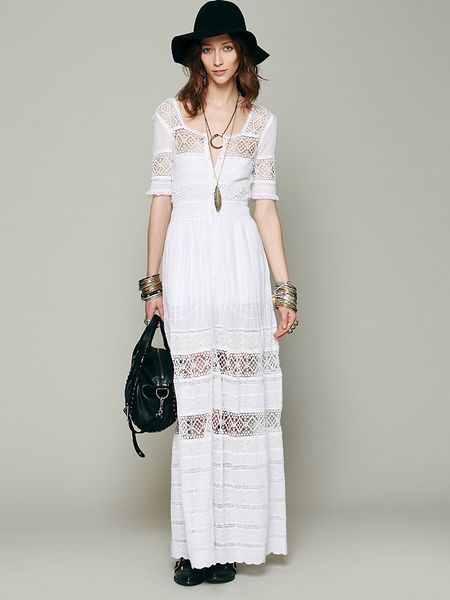 Free People Mix in The Crochet Dress in White | Lyst