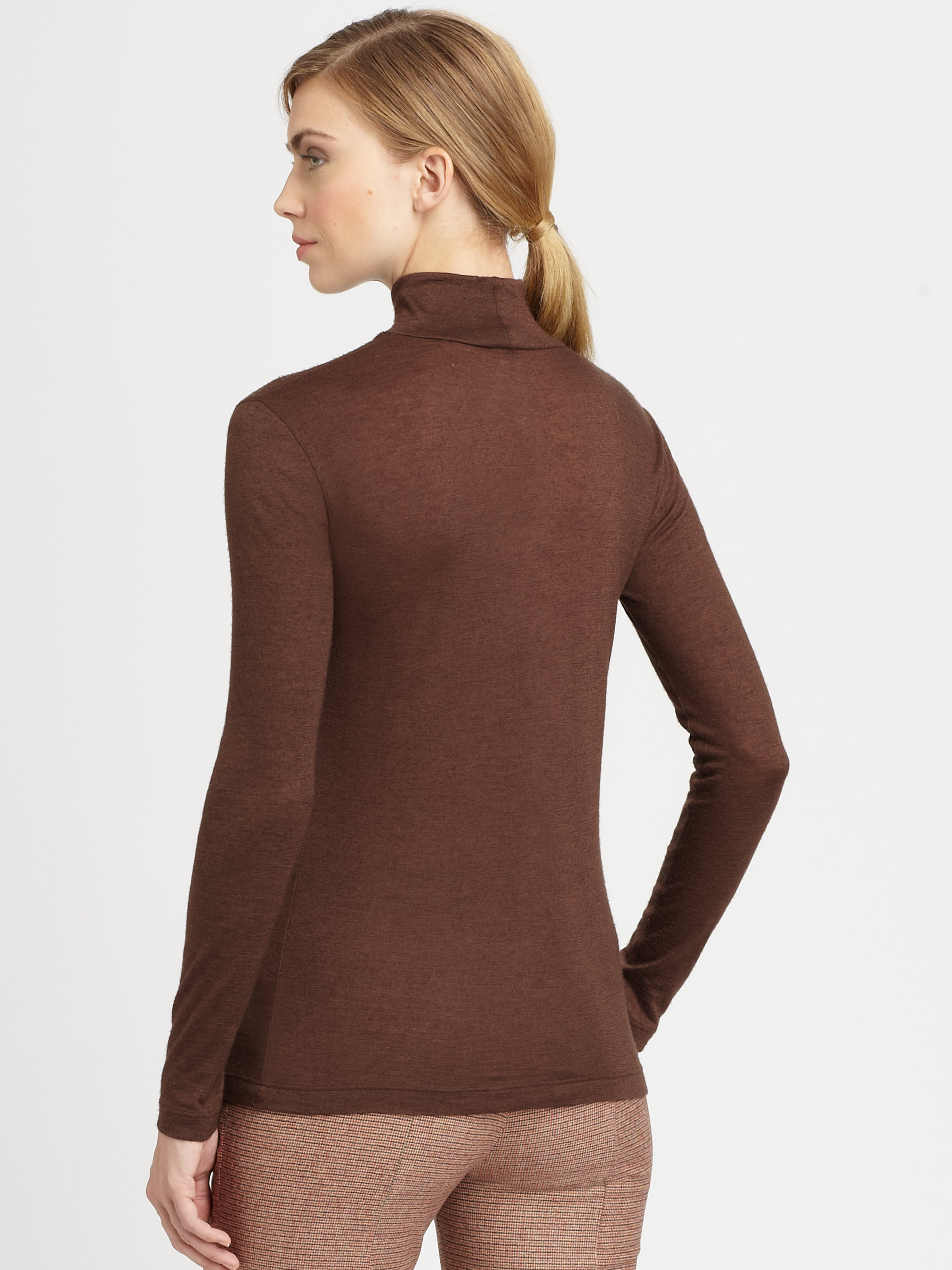 Akris Cashmere Silk Turtleneck Sweater in Brown  Lyst