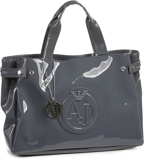 Giorgio Armani Eco Patent Leather Shopping Bag in Gray (grey) | Lyst