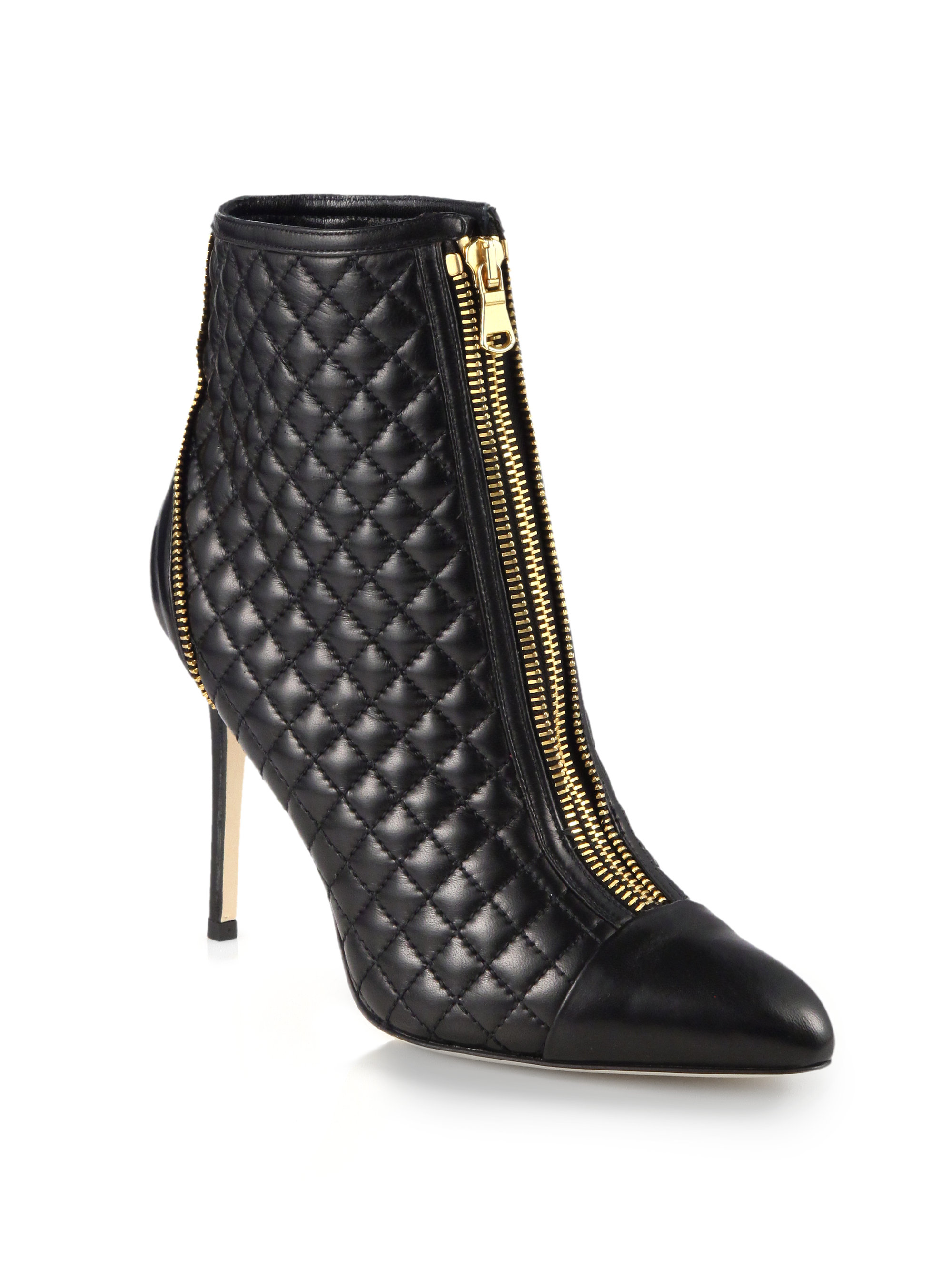 Brian Atwood Astrid Quilted Leather Ankle Boots in Black | Lyst