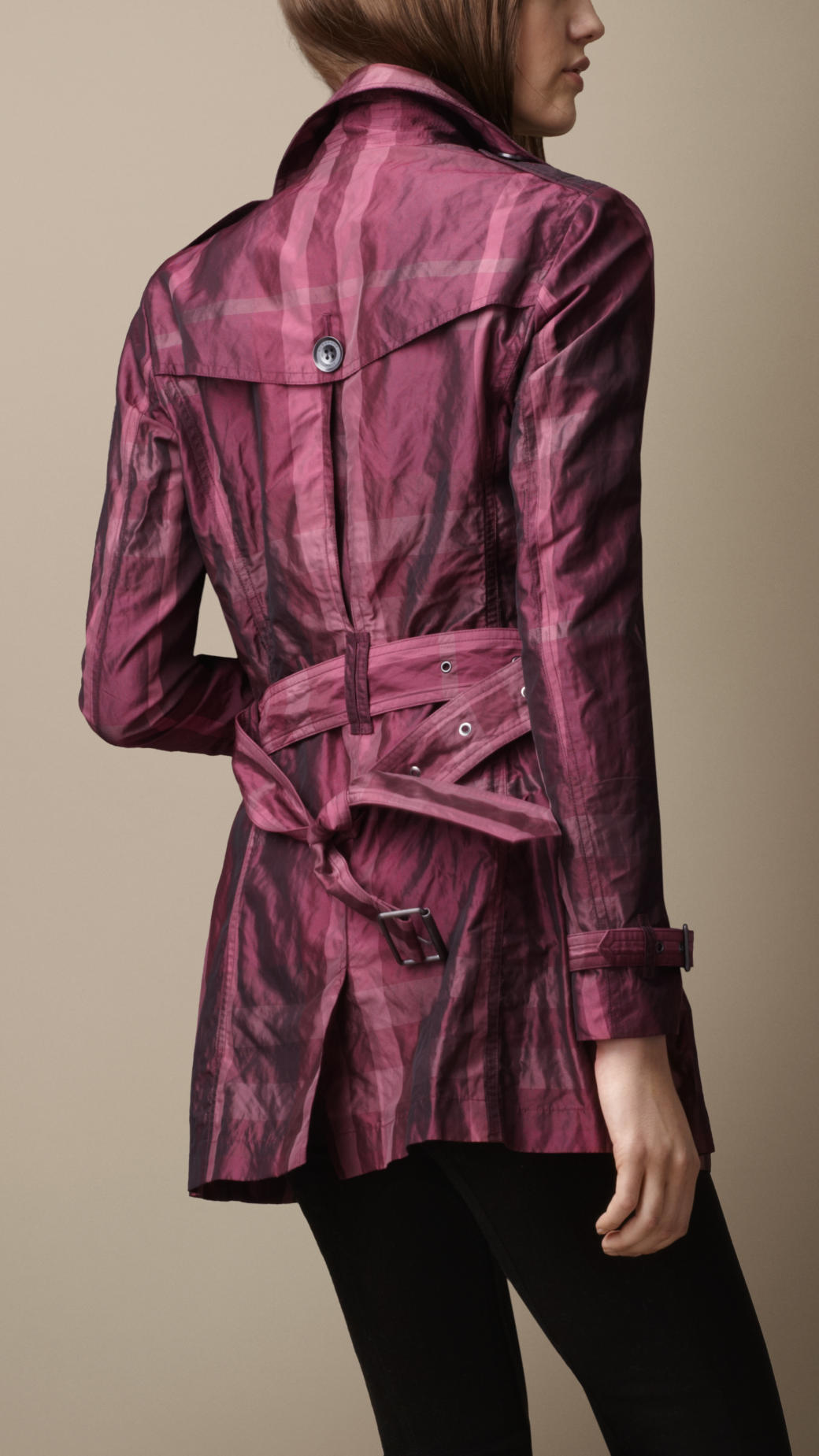 Burberry Brit Long Cotton Check Trench Coat In Blue Lyst Gallery