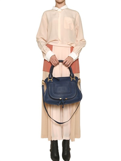 Chlo Medium Marcie Textured Leather Bag in Blue (royal navy) | Lyst