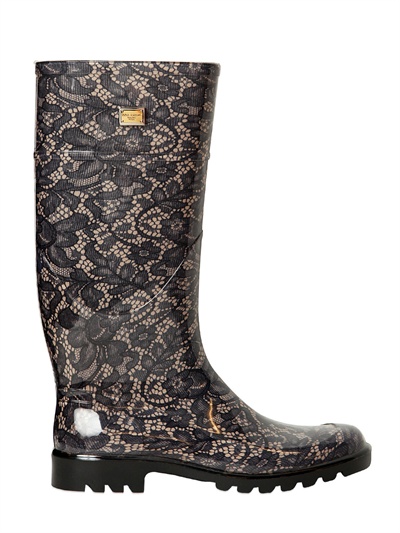 Dolce & gabbana Lace Printed Rubber Rain Boots in Gray | Lyst