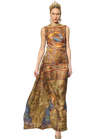 Lyst - Dolce & gabbana Printed Silk Organza Long Dress