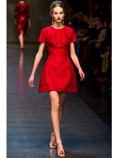 Lyst - Dolce & Gabbana Cotton Jacquard Dress in Red