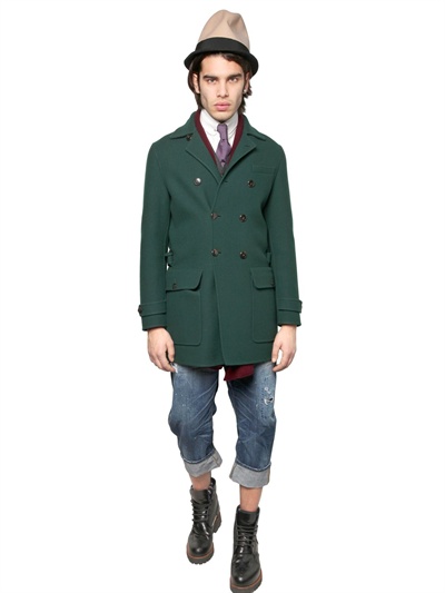 Dsquared² Double Wool Double Breasted Trench in Green for Men | Lyst