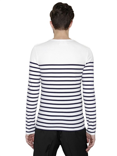 Lyst - Jean Paul Gaultier Striped Stretch Cotton Jersey Shirt in White ...