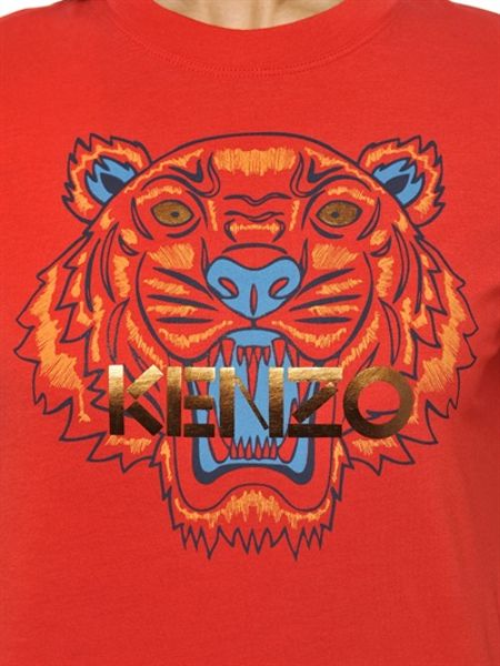 Kenzo Tiger Logo Cotton Jersey Tshirt in Red | Lyst