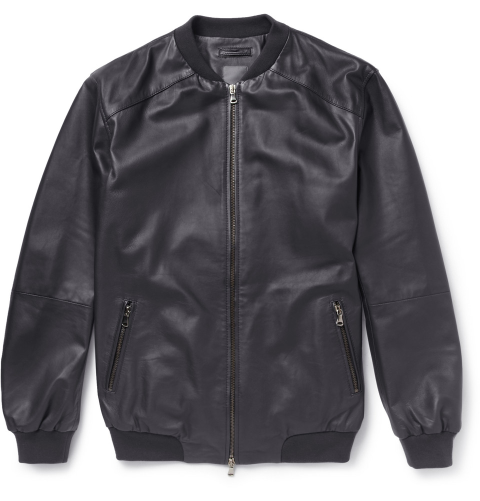 lyst lot78 leather bomber jacket in black for lyst lot78 leather bomber jacket in black for