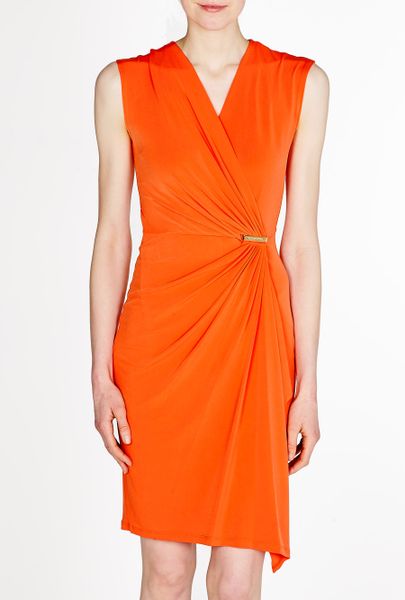 Michael Michael Kors Mandarin Cap Sleeve Wrap Dress in Orange | Lyst