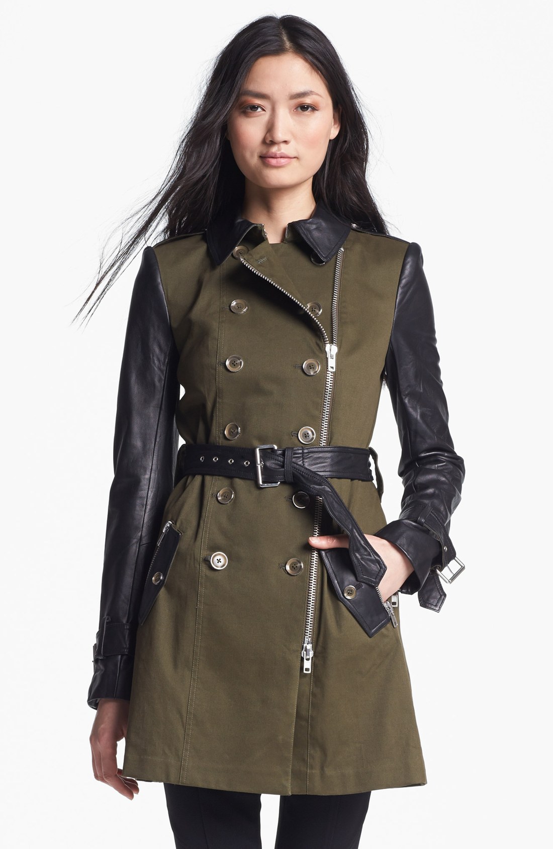 Rachel Zoe Belted Double Breasted Trench Coat in Green (military green ...