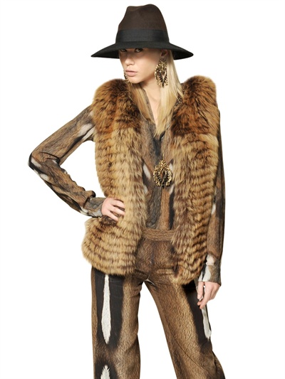 Lyst - Roberto cavalli Weasel Tricot Fox Fur Vest in Brown