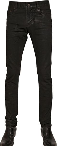 Saint Laurent 15.5Cm Wax Coated Stretch Denim Jeans in Black for Men | Lyst