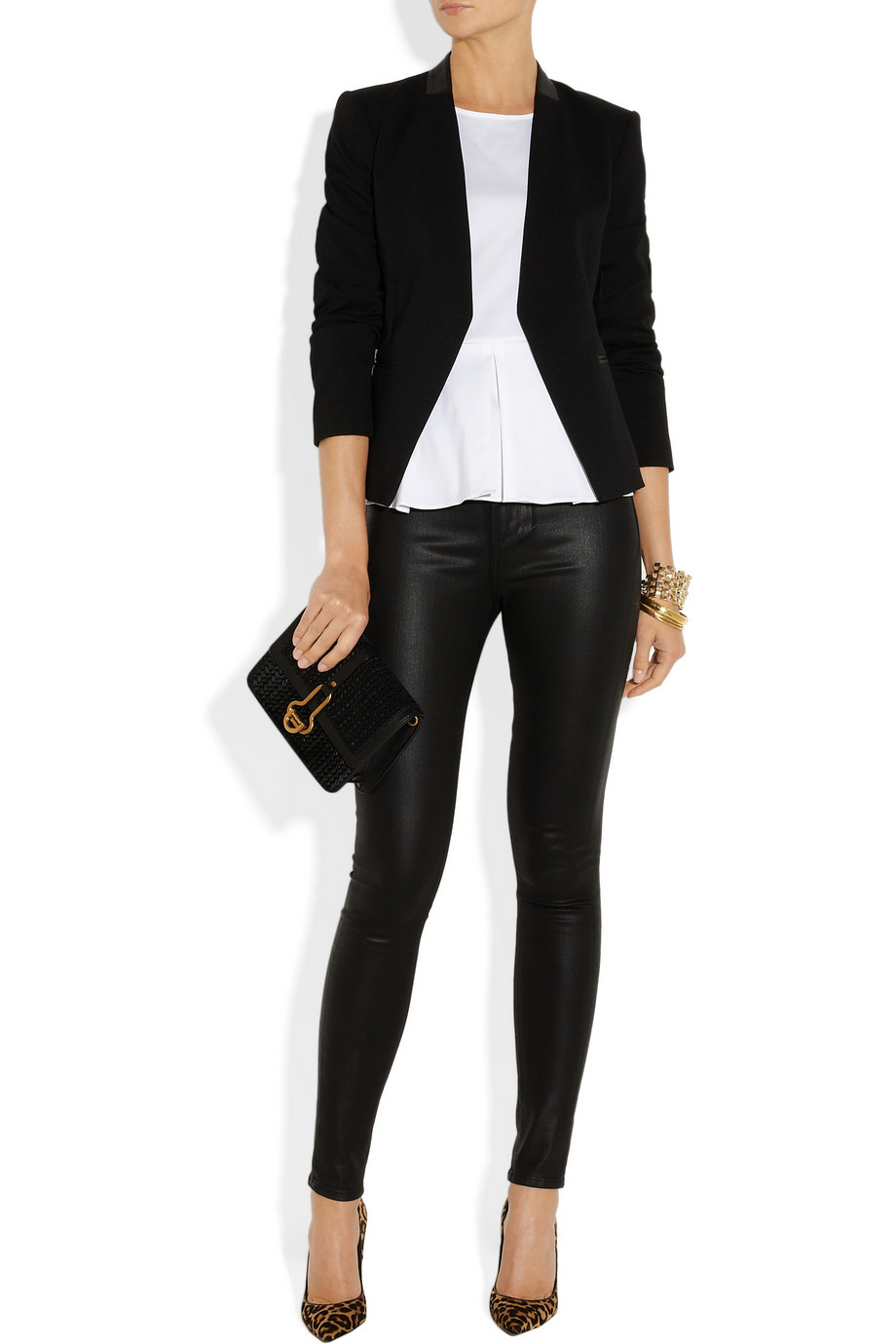 Lyst - Theory Lanai Leather trimmed Stretch ponte Blazer in Black