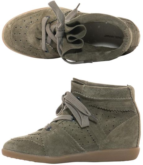 Isabel Marant Bobby Suede Hidden Wedge Trainers in Khaki | Lyst