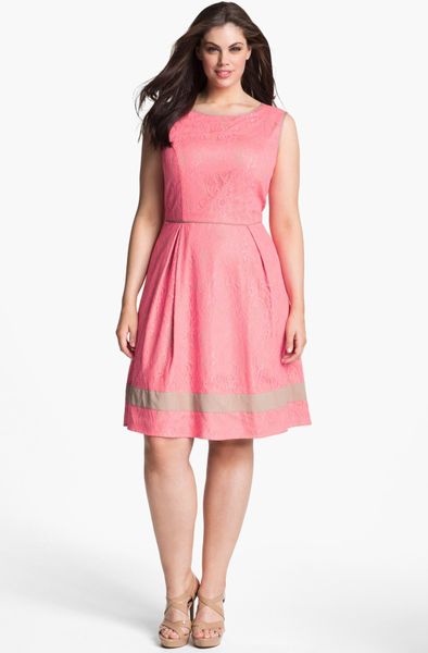 Jessica Simpson Lace Fit Flare Dress Plus in Pink | Lyst
