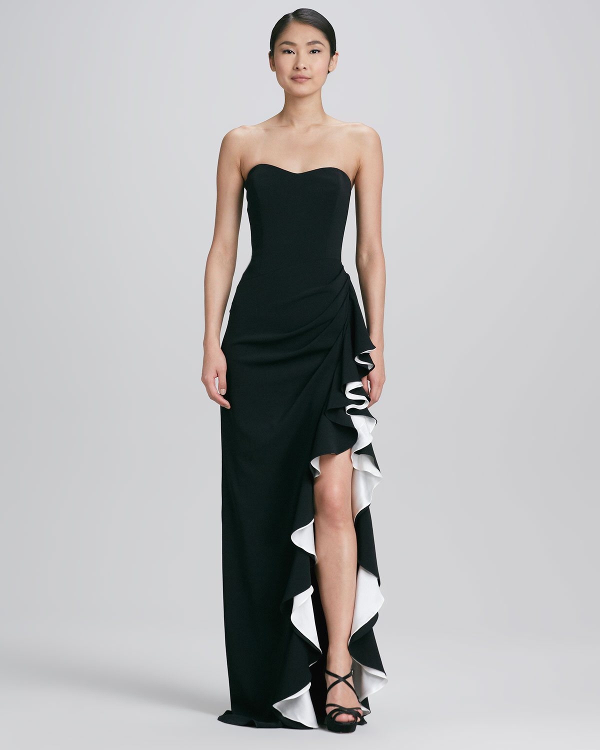 Lyst - Badgley Mischka Strapless Colorblock Gown in Black