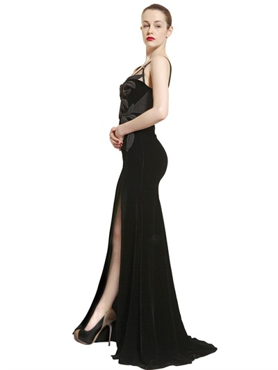 Lyst - Maria lucia hohan Embroidered Velvet Long Dress in Black