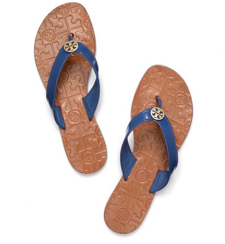 Tory Burch Patent Leather Thora Sandal in Blue (indian ocean)