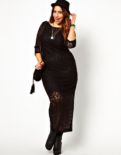 Asos Curve Curve Exclusive Maxi Dress in Crochet Lace in Black | Lyst