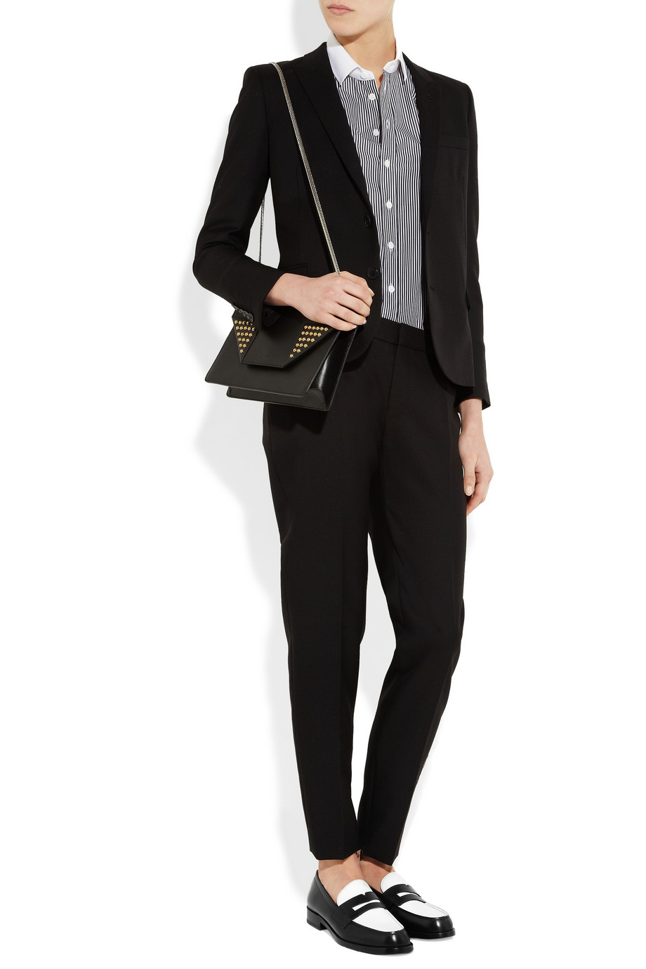 two tone penny loafers black and white