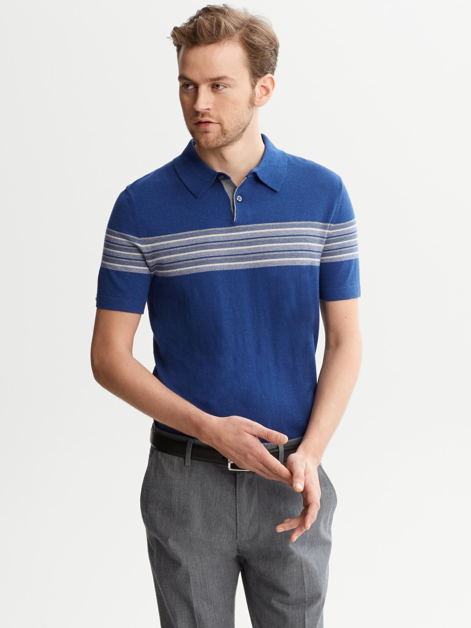 Banana Republic Birds Eye Stripe Sweater Polo in Blue for Men (nautical ...