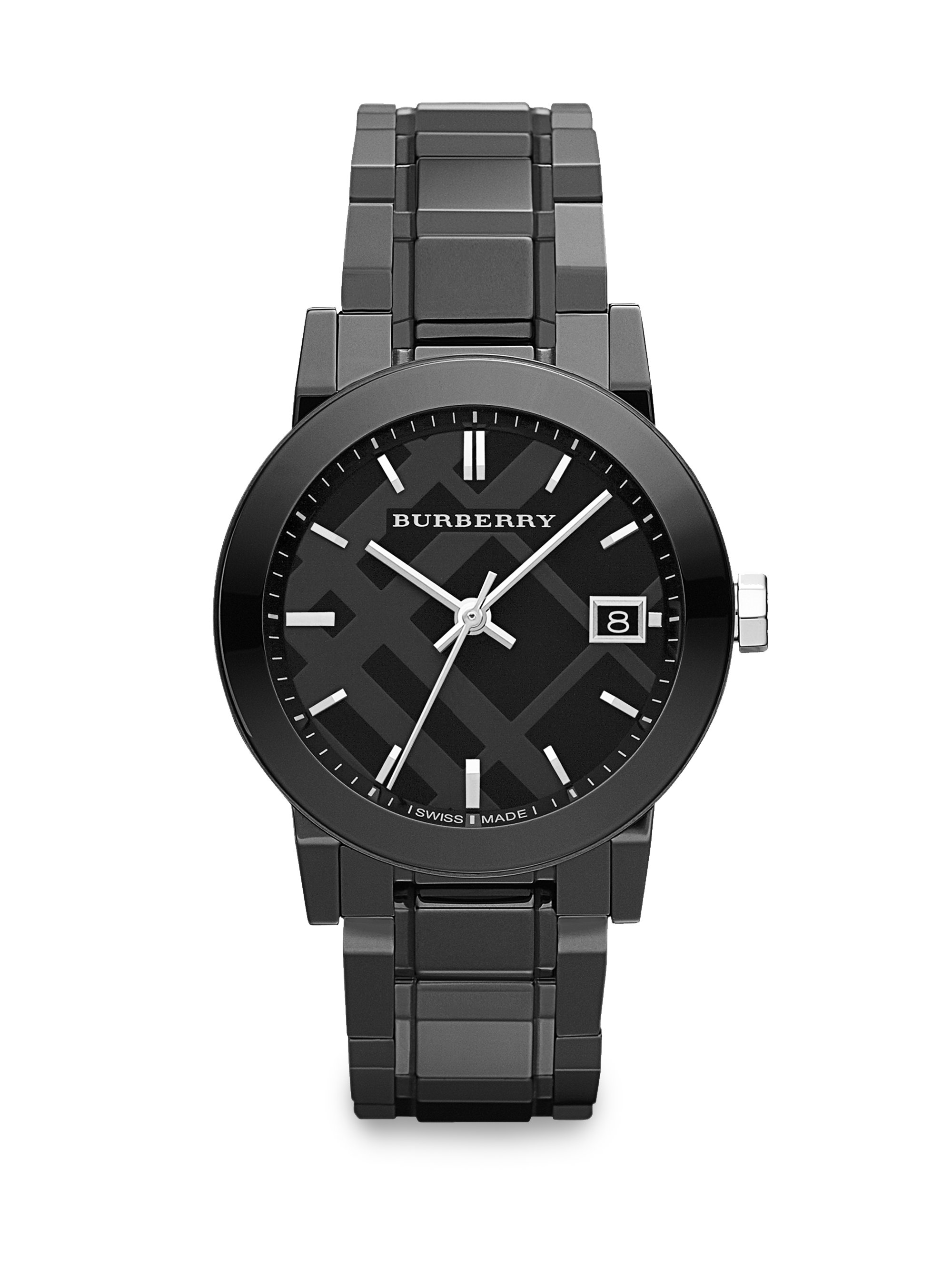 Burberry Black Ceramic & Stainless Steel Link Bracelet Watch in Black ...