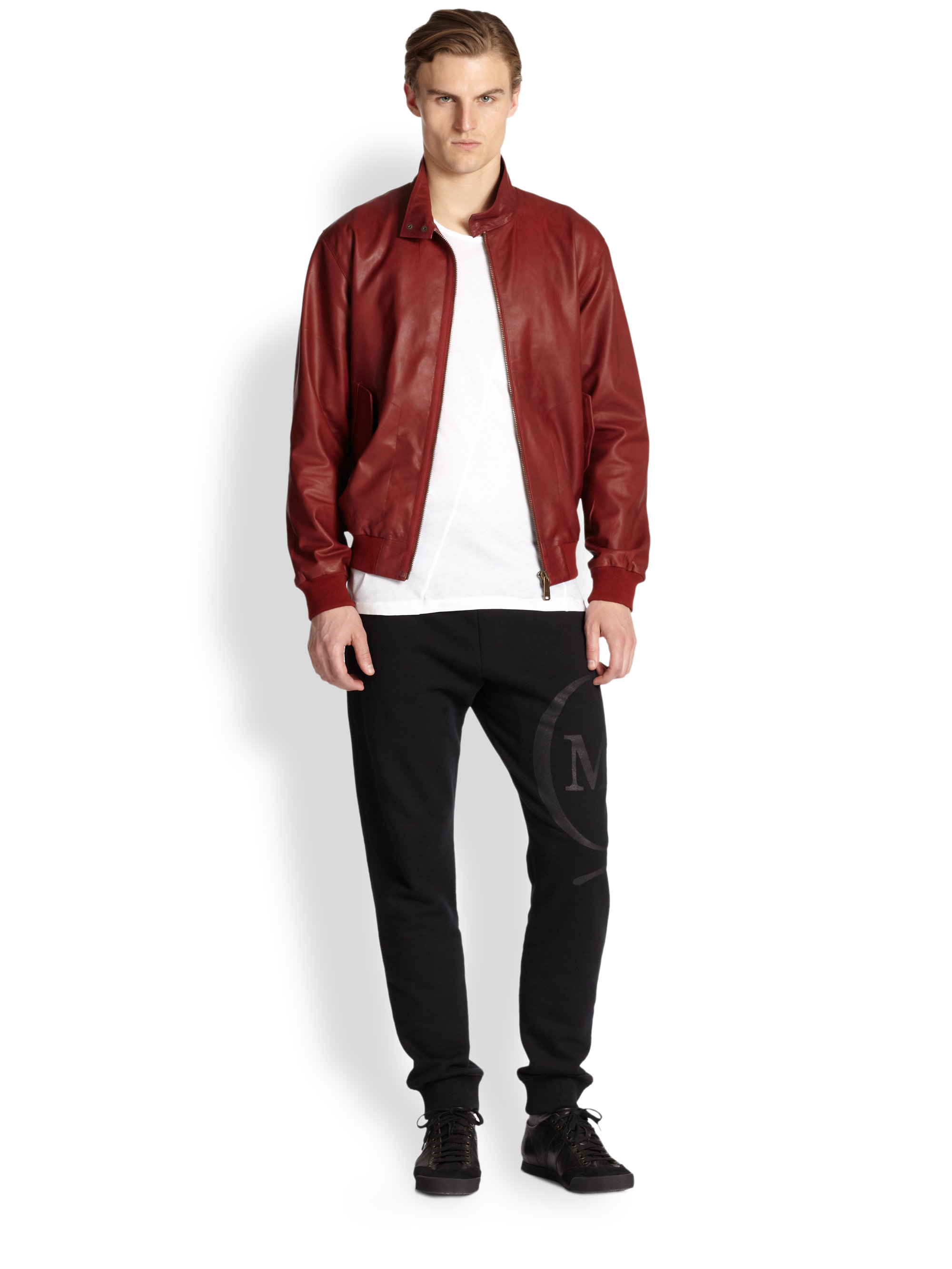 Lyst Mcq Leather Bomber Jacket in Red for Men