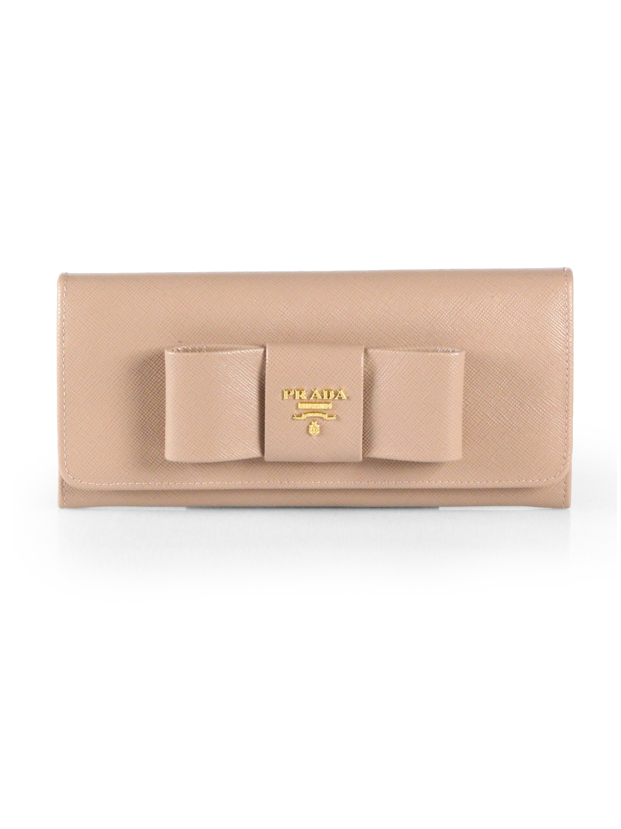 Prada Bow Leather Continental Wallet in Pink (cammeo-blush) | Lyst  