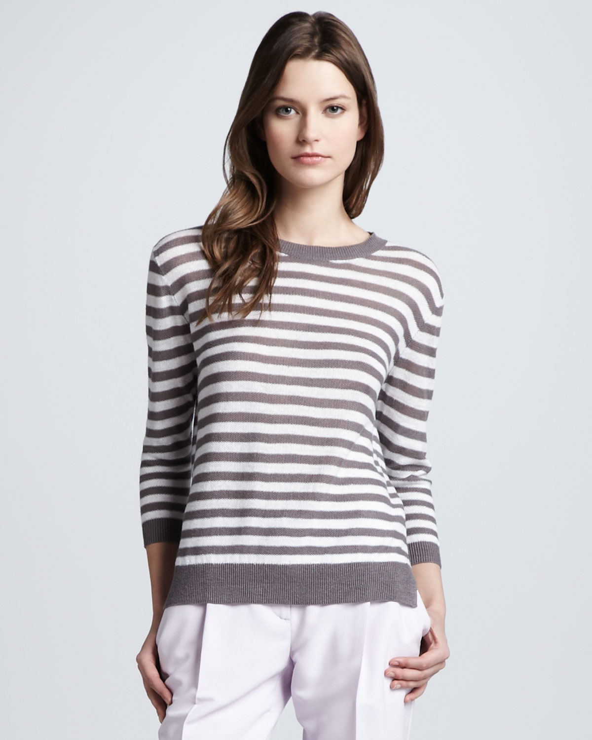 Lyst - Theory Womens Sag Harbor Striped Knit Sweater in Gray