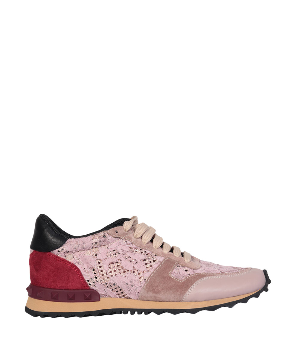 Valentino Rockrunner Lace and Suede Low-Top Sneakers in Pink | Lyst