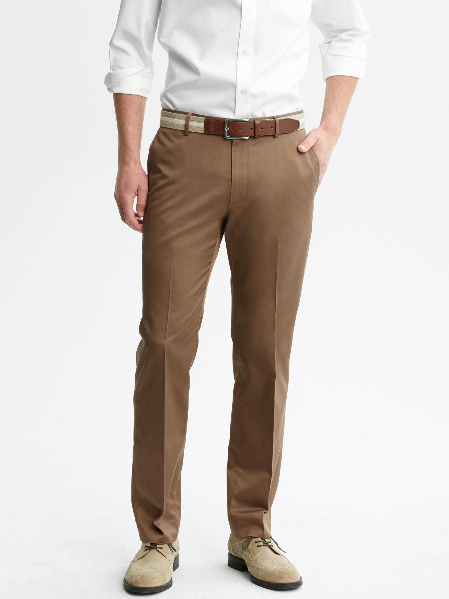 Banana Republic Tailored Slim Non Iron Cotton Pant in Brown for Men ...