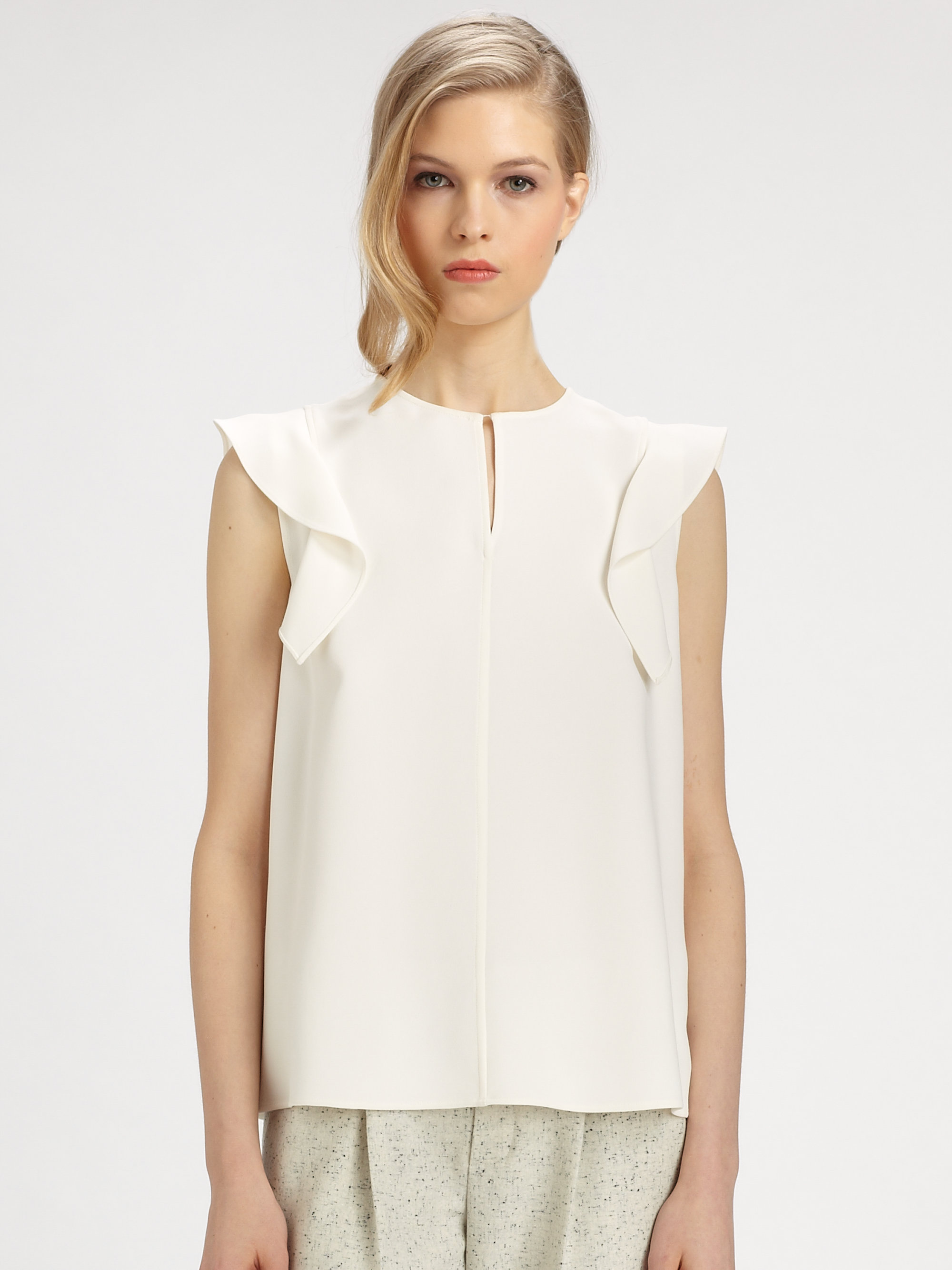 Lyst - Chloé Crepe Ruffle sleeve Blouse in White