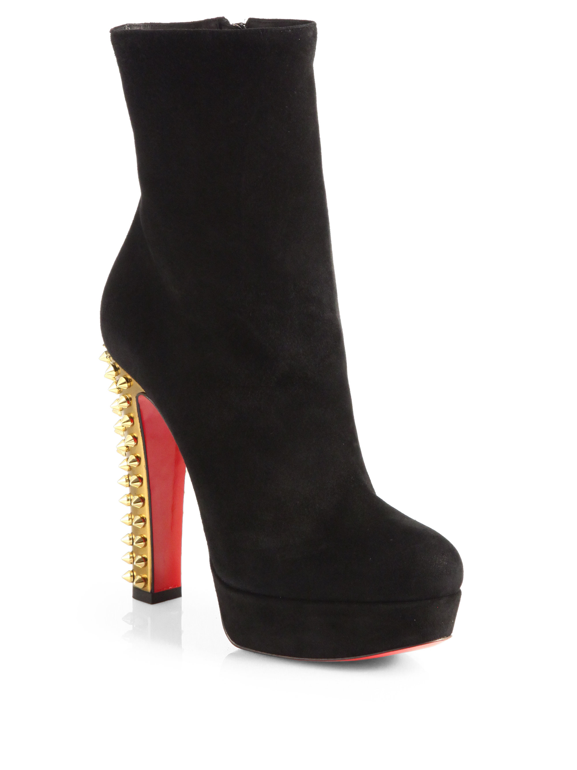 Christian Louboutin Taclou Suede Spiked Heel Midcalf Boots in Black - Lyst