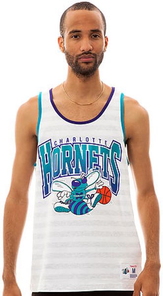 Mitchell & Ness The Charlotte Hornets Striped Tank Top in White for Men ...