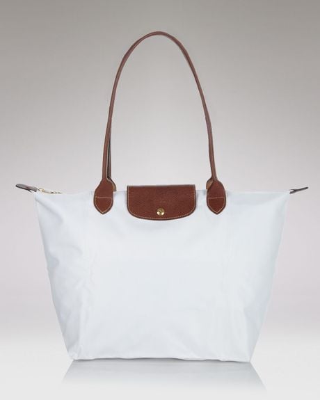 Longchamp Le Pliage Large Shoulder Tote with Long Handle in White