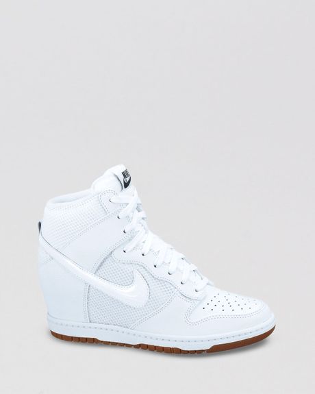 Nike Lace Up High Top Sneaker Wedges Womens Dunk Sky Hi Mesh in White ...