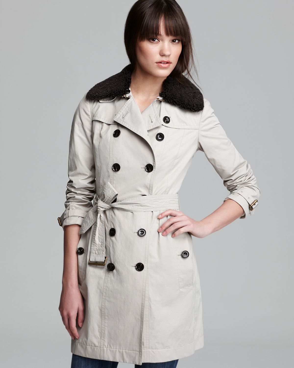 Lyst - Burberry Brit Eastcourt Trench Coat with Shearling Collar in White