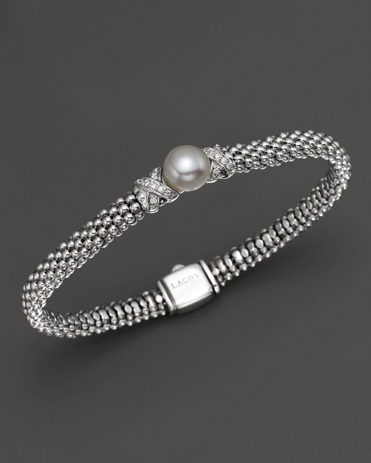 Sterling Silver Luna Button Pearl Diamond X Rope Bracelet in Silver ...