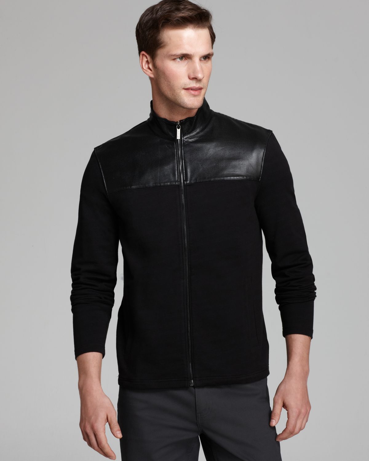 Michael kors Leather Yoke Cotton Jacket in Black for Men | Lyst