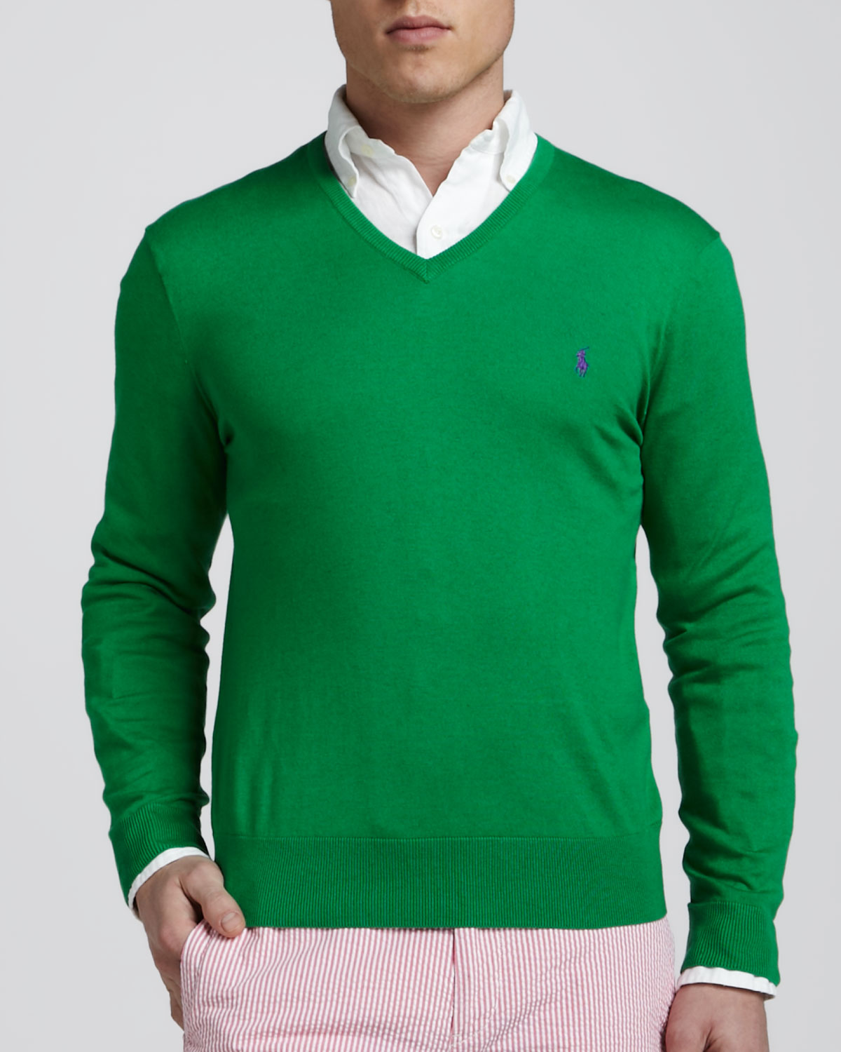 Lyst - Polo ralph lauren V-neck Cotton cashmere Sweater Crosby Green in ...