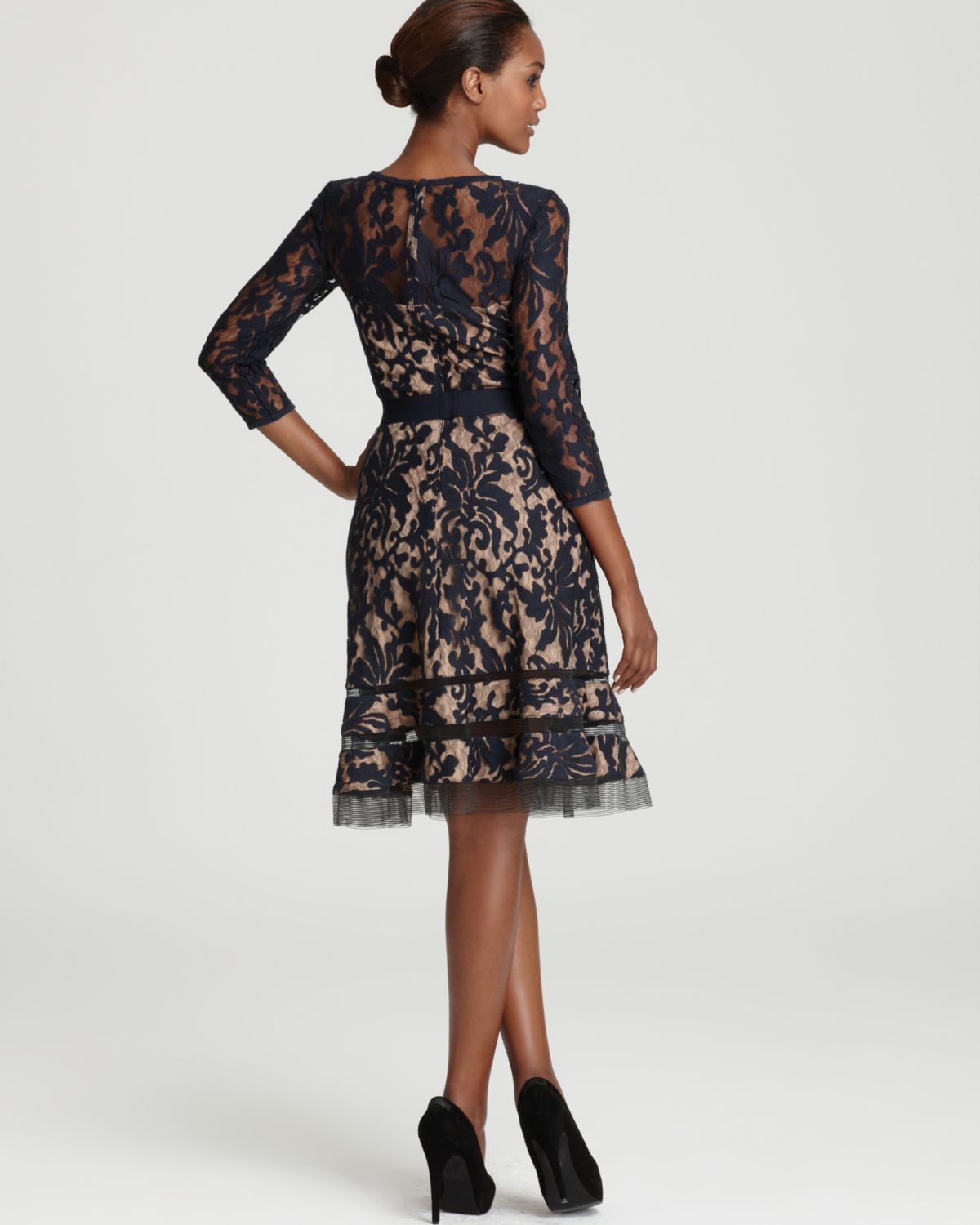 Lyst Tadashi Shoji Lace Dress Three Quarter Sleeve Horsewire In Black Gallery