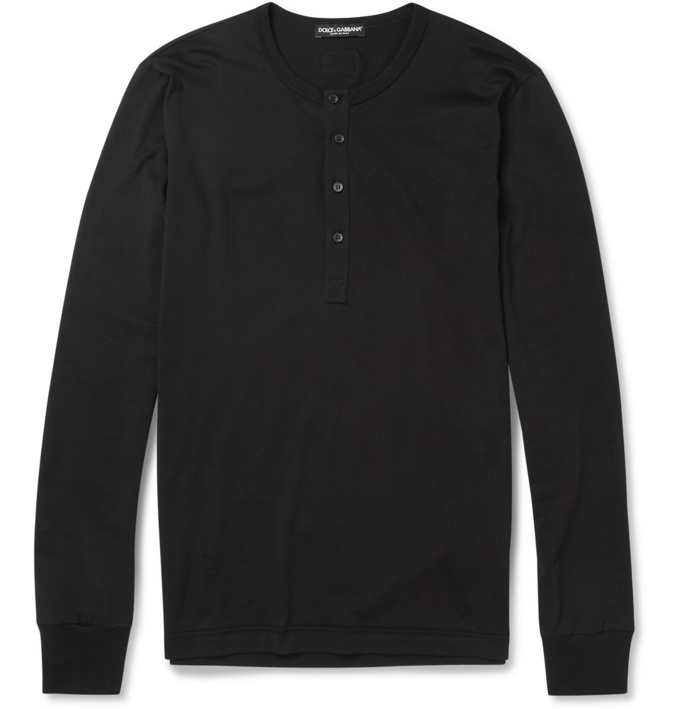 Dolce & Gabbana Long Sleeved Cotton Jersey Henley TShirt in Black for Men Lyst
